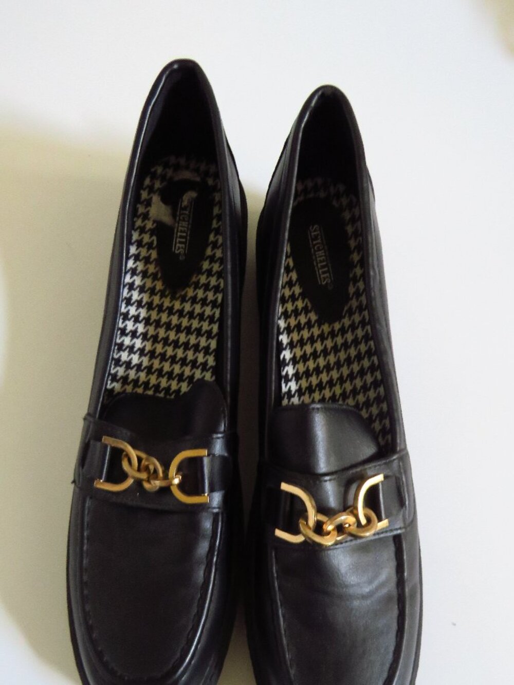 Seychelles  black leather Betty Chain Detail Loafers